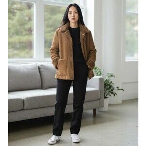 Brandon Thomas Reversible Jacket Faux Fur Suede Pockets Brown Casual Size M